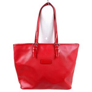 LRG Longchamp RED TEXTURED GENUINE LEATHER TOP ZIP TOTE SHOULDER BAG HANDBAG